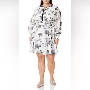NWT CITY CHIC Plus Size 16 Short Dress Irena Sheer sleeves‎ Ivory Camelia Floral
